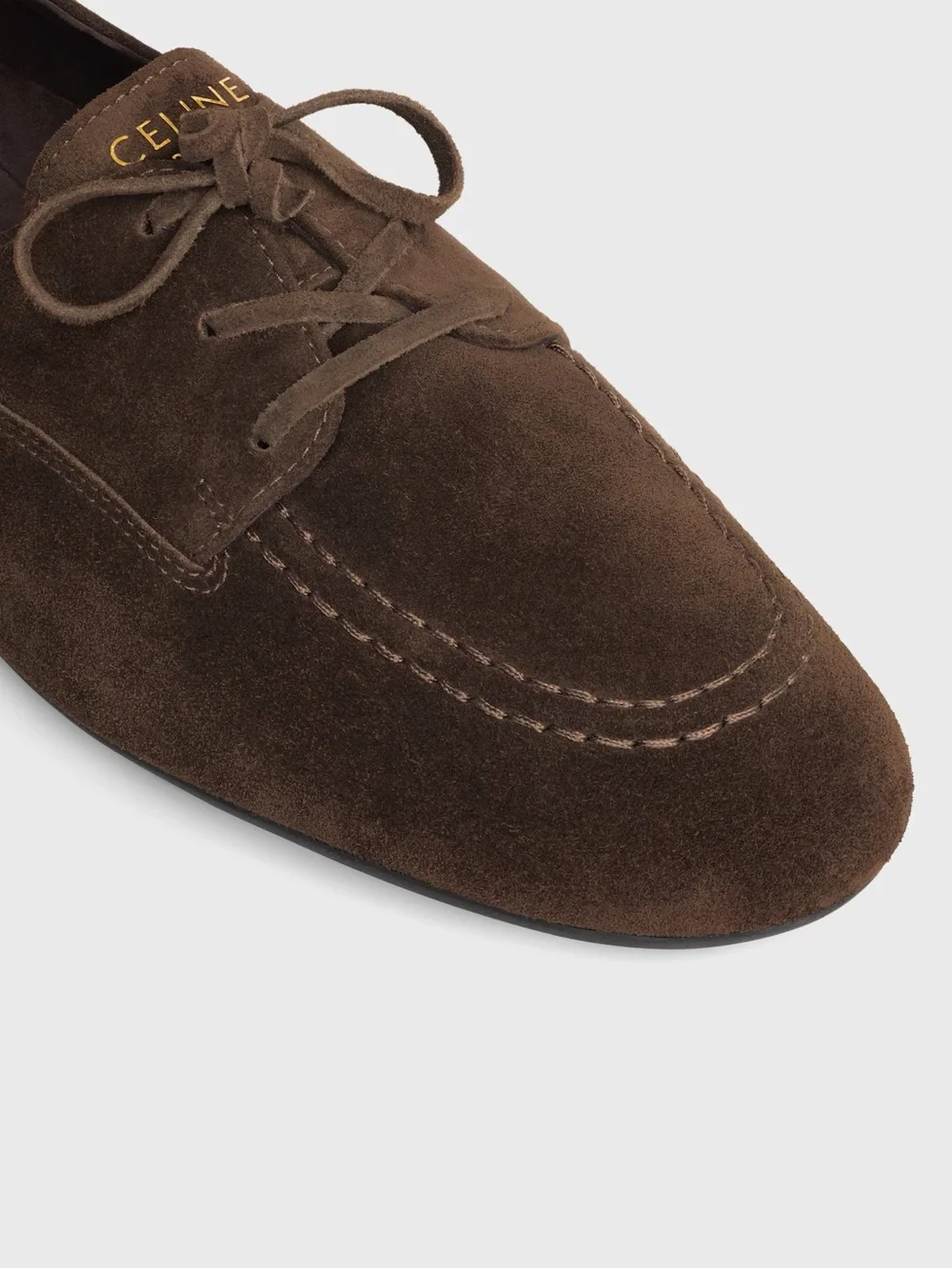 CELINE ADAM DARK BROWN SUEDE BOAT SHOES 44 /12 US $1000 MOCCASINS LACE UPS BALLY